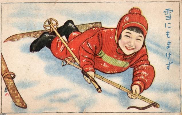 スキー（昭和18年）▷竹製のストックでスキー | ジャパンアーカイブズ