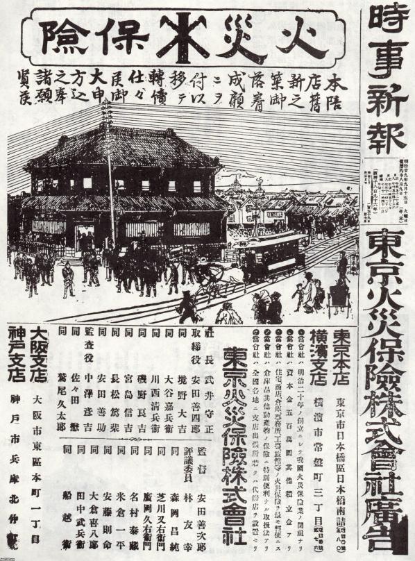 東京・日本橋（明治29年）▷日本橋南詰の「東京火災保険」（日本初の