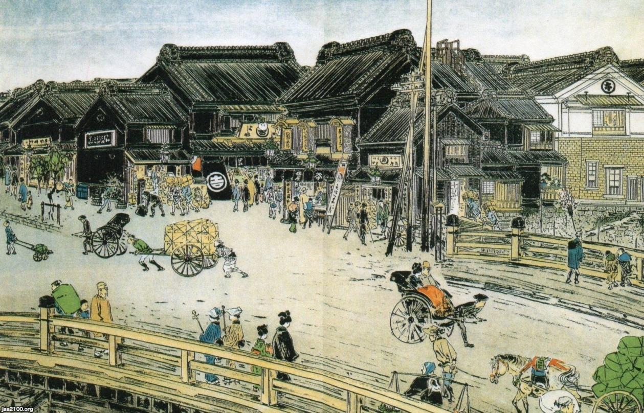 人力車・荷車（明治34年）▷東京下町のよし町の賑わい | ジャパン