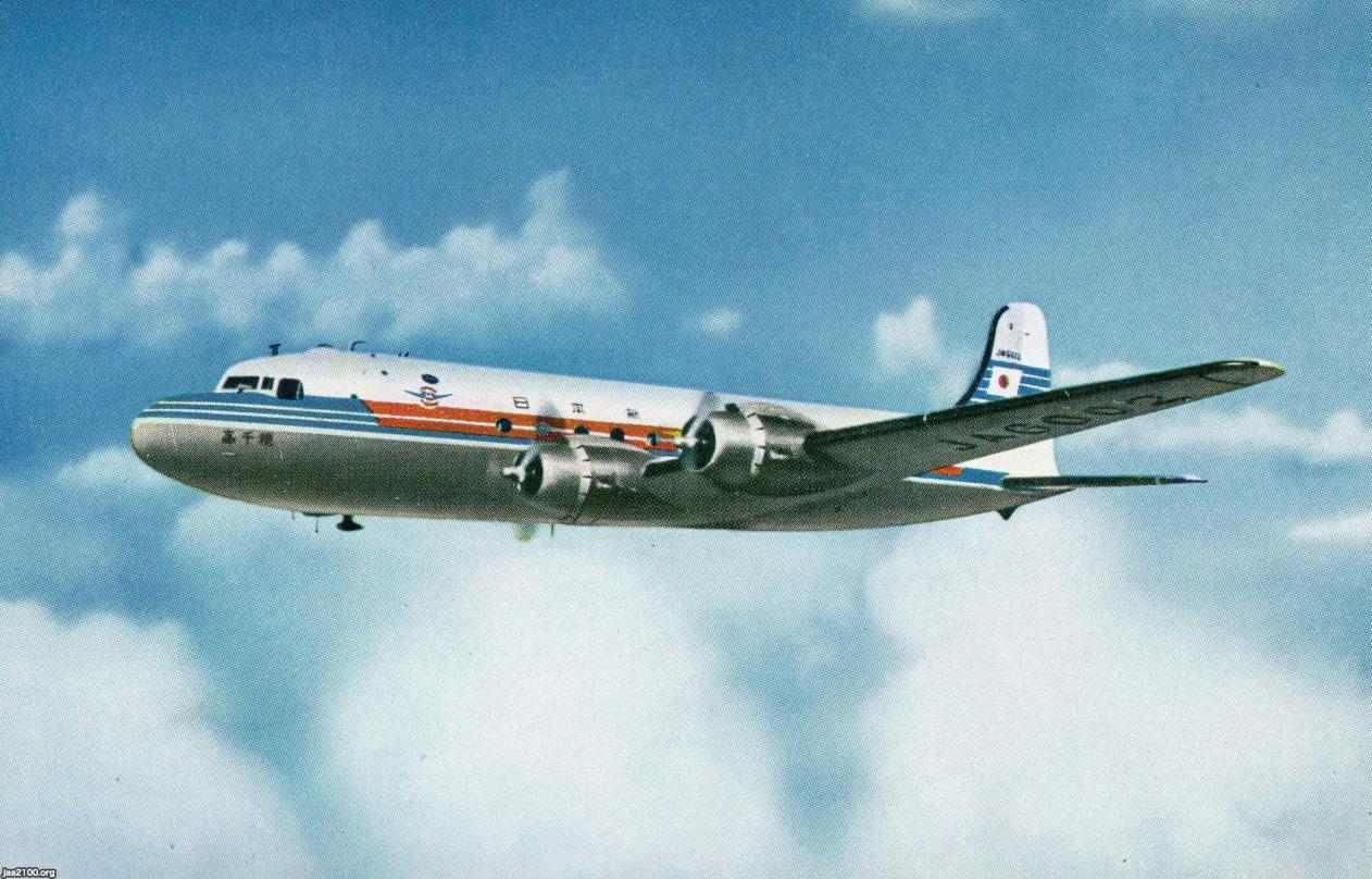 飛行機(昭和29年)▷プロペラ機DC-4(高千穂号、JAL 飛行機(昭和29年)▷プロペラ機DC-4(高千穂号、JAL