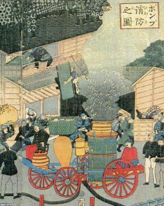 消防車（明治6年）▷蒸気ポンプの消防車 | ジャパンアーカイブズ