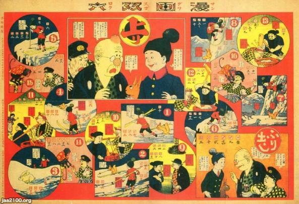 玩具　空中旅行双六　大正時代 玩具・遊び（大正15年）▷マンガの双六 | ジャパンアーカイブズ