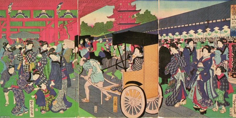 人力車（明治3年）▷最初期の人力車（浅草寺・仲見世