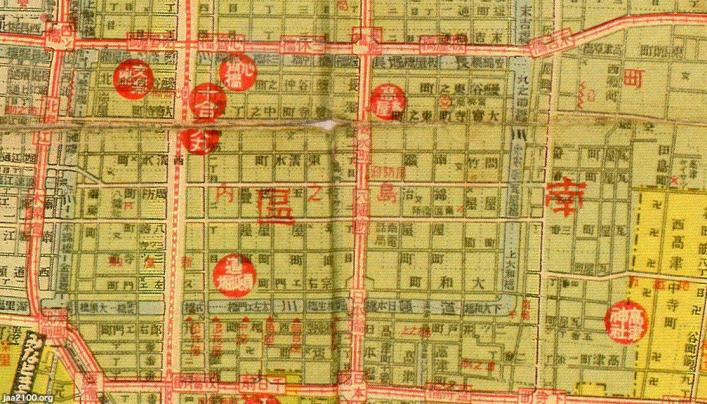 地図♢最新大阪地図　大阪のごあんない　昭和35年5月修正♢h422w80 大阪（昭和12年）▷《大阪地図》御堂筋・心斎橋界隈 | ジャパン